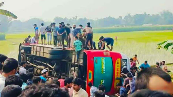 ইবির বাস উল্টে পড়ে গেল ধানখেতে, আহত ২০ 