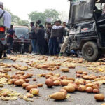 রাজশাহীতে সড়কে আলু ফেলে চাষিদের বিক্ষোভ